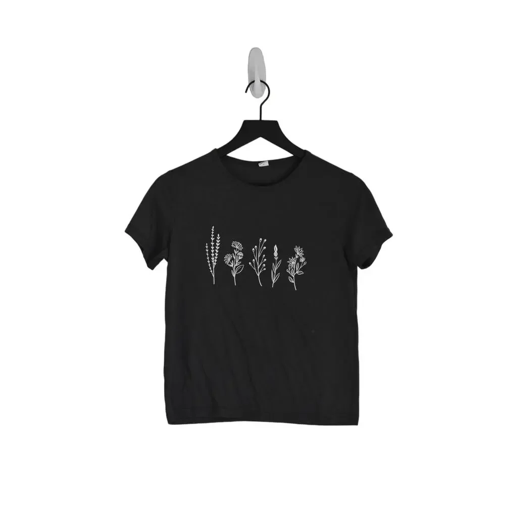 Shein Gray Plant Graphic T-Shirt Size 13-14Y